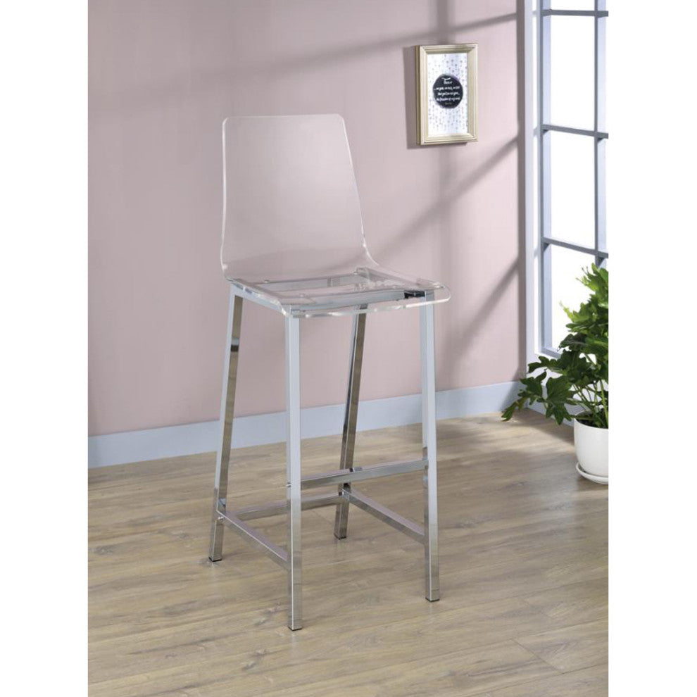 Set of 2 Bar Stools, Chrome and Clear