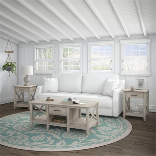 Bush Furniture Key West Coffee Table with Set of 2 End Tables in Washed Gray