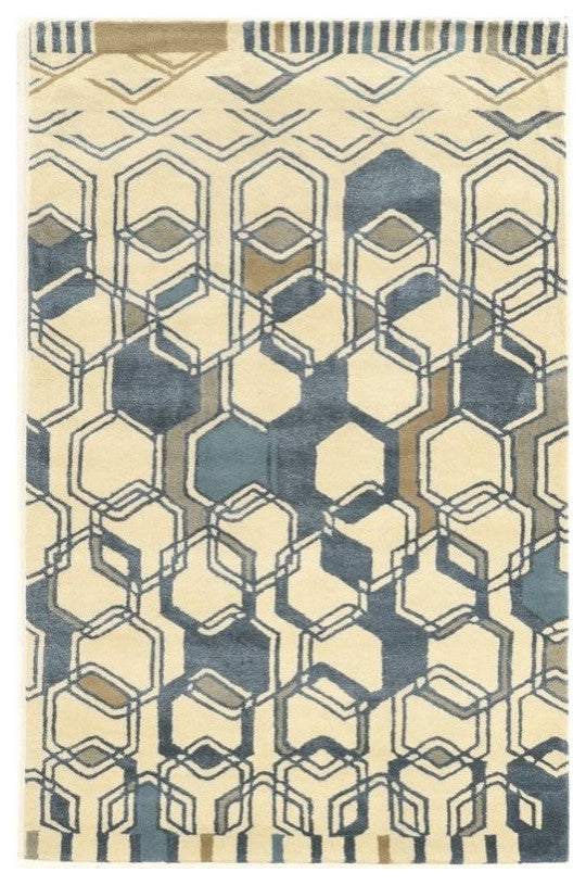 Linon Aspire Triangle Hand Tufted Wool 5'x8' Rug in Ivory