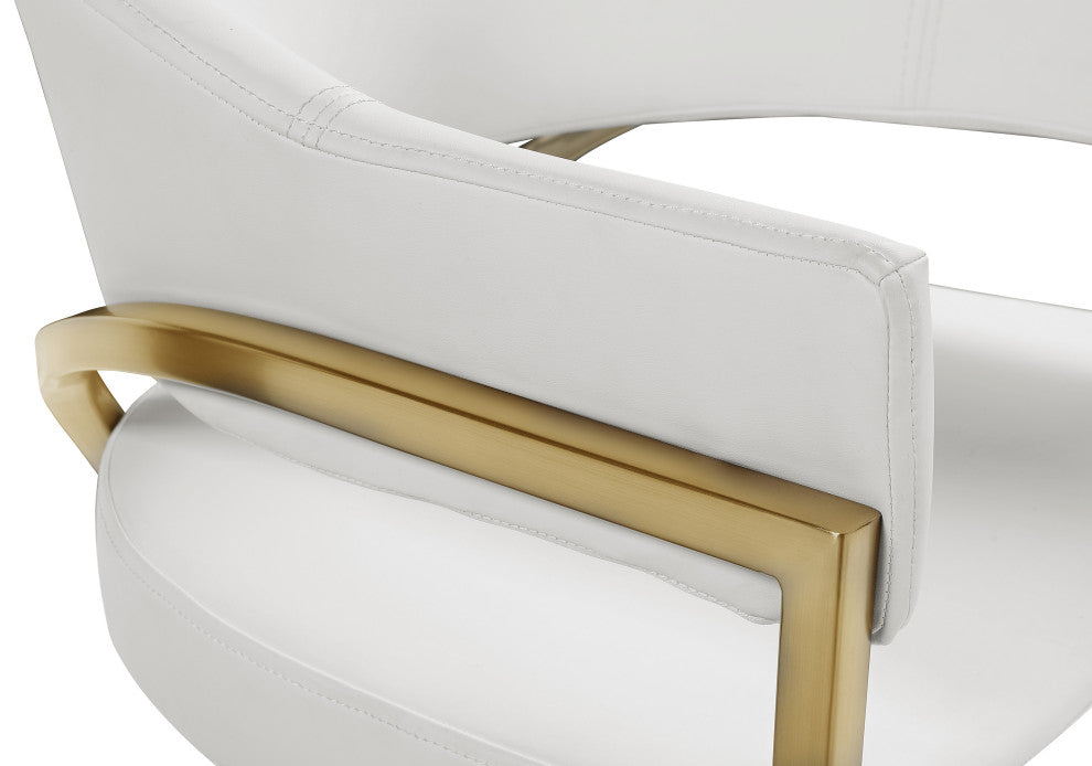 Madelyn Upholstered Dining Chair, Set of 2, Cream, Vegan Leather, Gold Finish