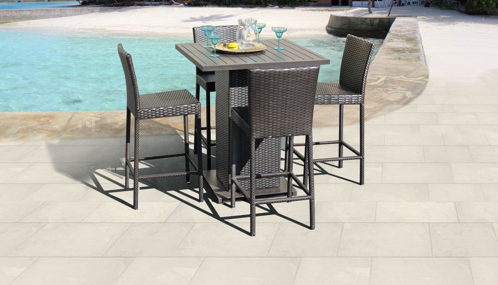 Belle Pub Table Set With Barstools 5 Piece Outdoor Wicker Patio Furniture