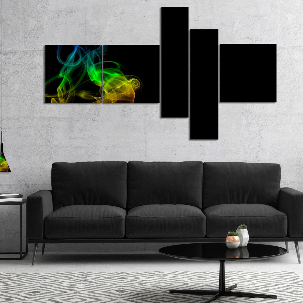 Colorful Abstract Smoke Waves, Abstract Canvas Wall Art, 60"x32", 5 panels
