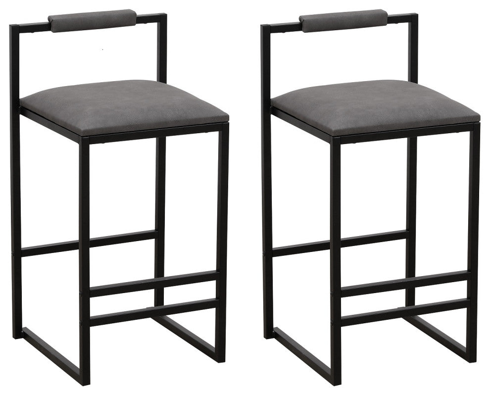 16.54" Gray Back Metal Barstools, Metal Legs & PU Upholstered, Set of 2