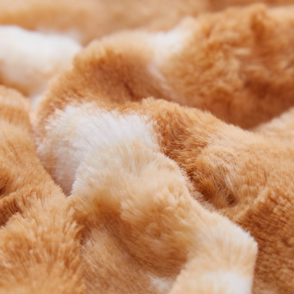 Luxury Pumpkin Orange Brown Rabbit Faux Fur Sherpa Throw Blanket, 90" X 90"