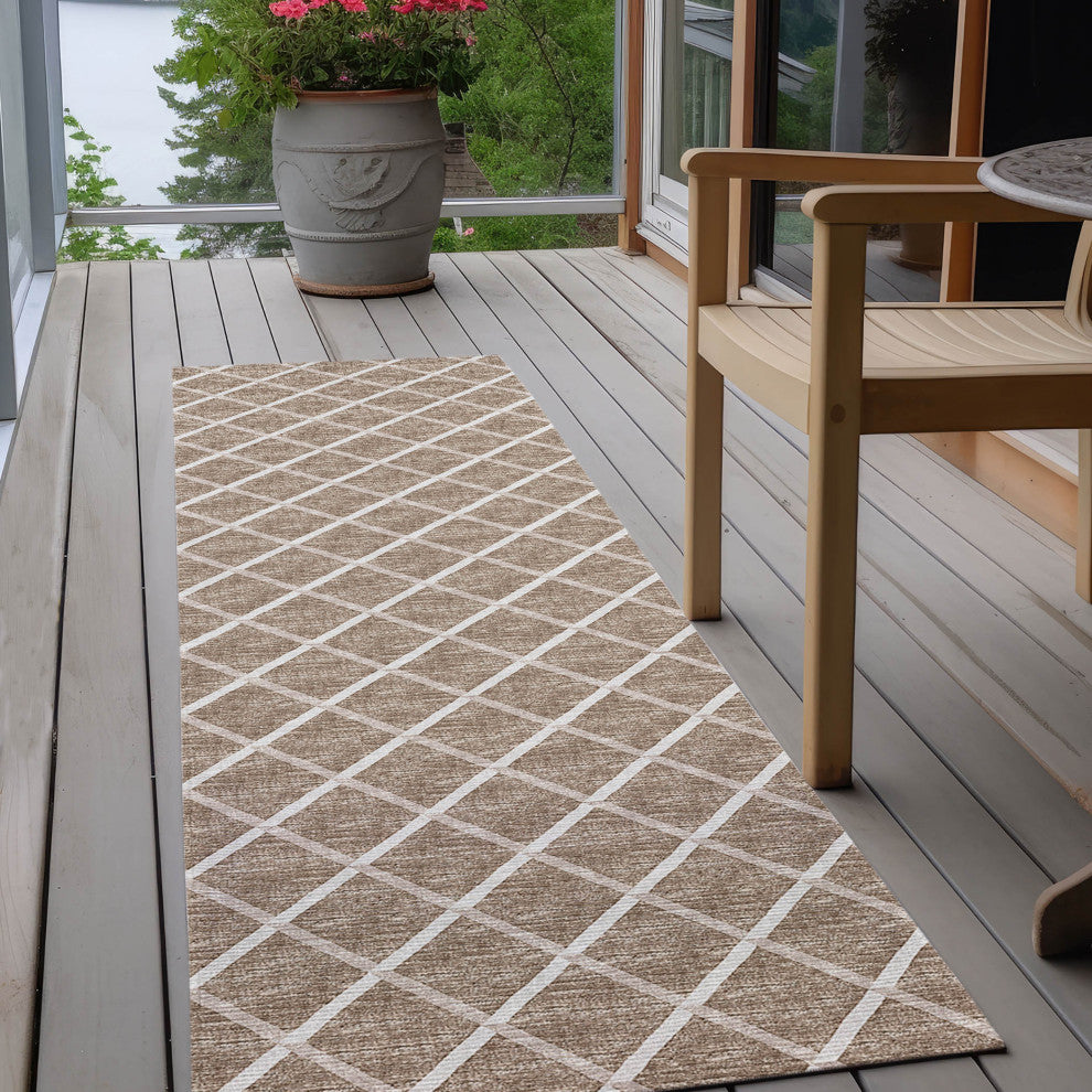 Indoor/Outdoor York YO1 Taupe Machine Washable 2'3" x 10' Rug