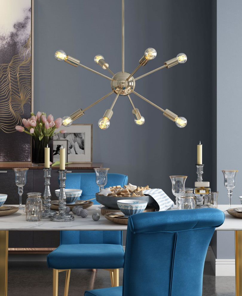 Pendant Ceiling Light Fixture, Steel Metal, Gold, Mid Century Lounge Cafe Lobby