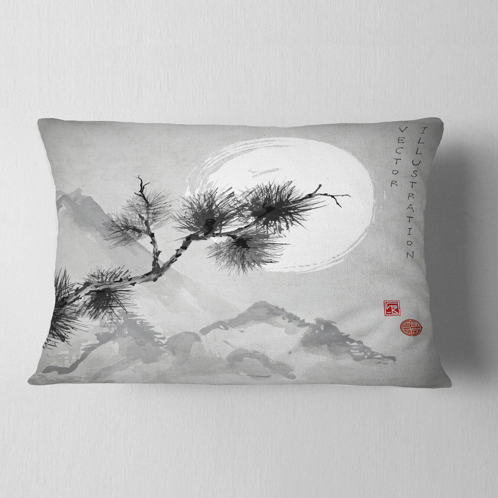 Pine Tree Branch Japanese Throw Pillow, 12"x20"