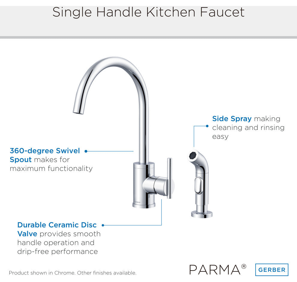 Parma Single Handle Kitchen Faucet w/ Spray, Satin Black