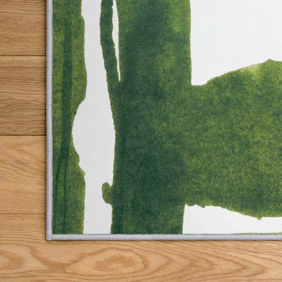 Green Labyrinth II Abstract Art Area Rug, 5'x7.5'