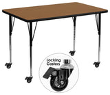 Mobile 36''W x 72''L Rectangular Oak Thermal Laminate Table - Adjustable Legs