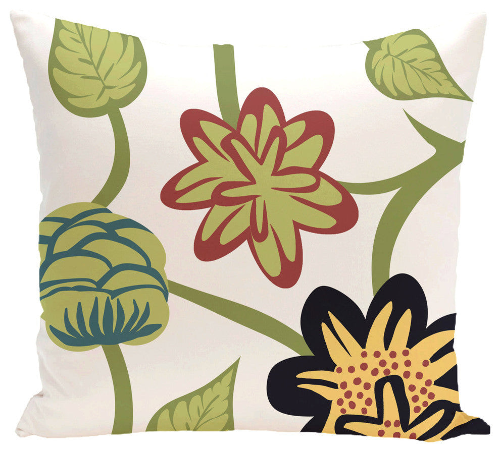 Tropical Floral, Floral Print Pillow, Navy Blue, 20"x20"