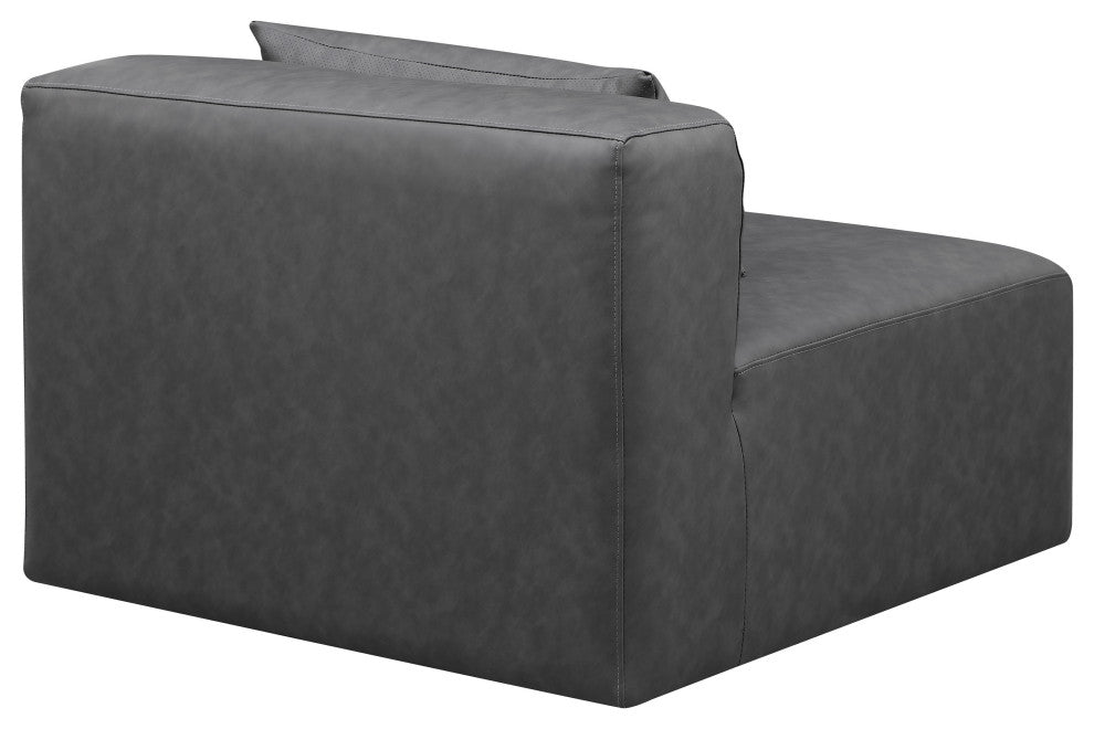Cube Upholstered Modular Component, Grey, Vegan Leather, Armless Chair