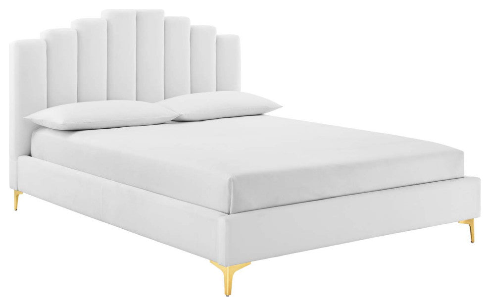 Olivia Queen Performance Velvet Platform Bed - White