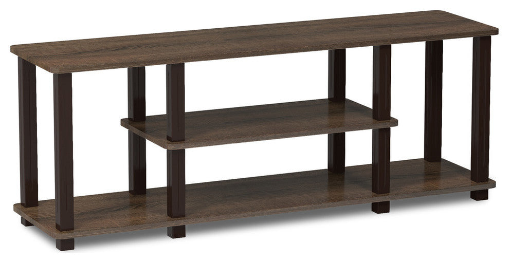 No Tools 3D 3-Tier Entertainment TV Stands With Square Tube, Walnut/Brown