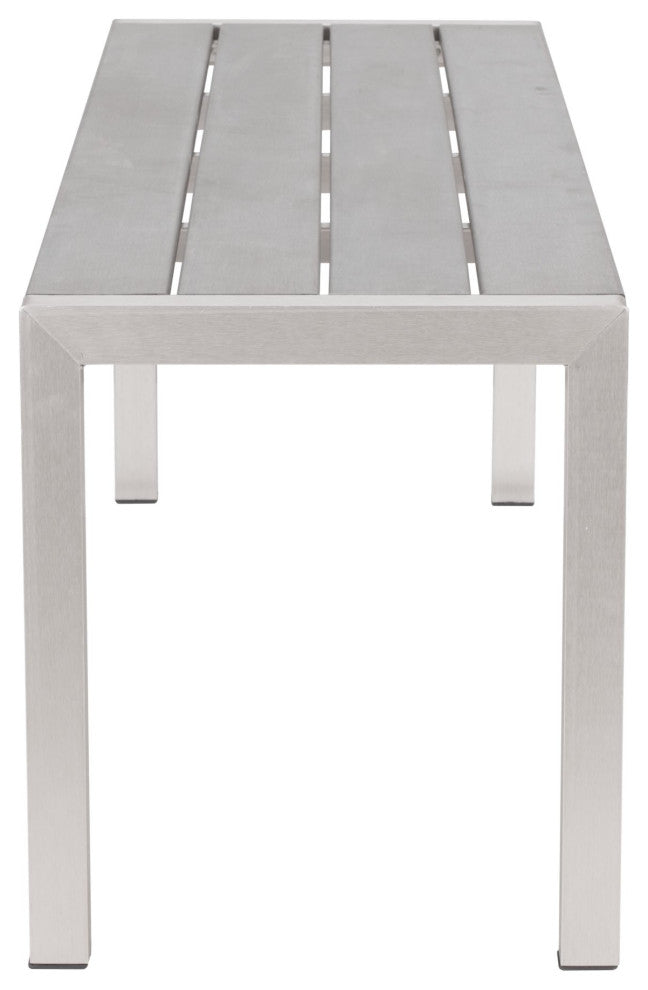Double Bench, Aluminum, Metal, Gray, Silver, Outdoor Patio Balcony Garden