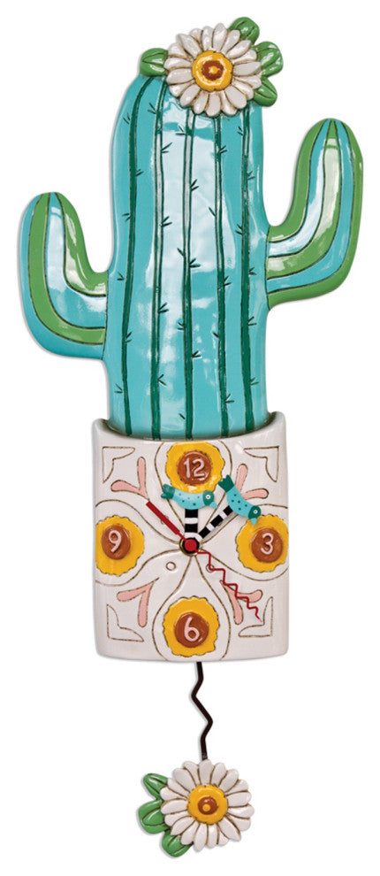 Allen Designs Desert Bloom Cactus Pendulum Wall Clock Battery Operated