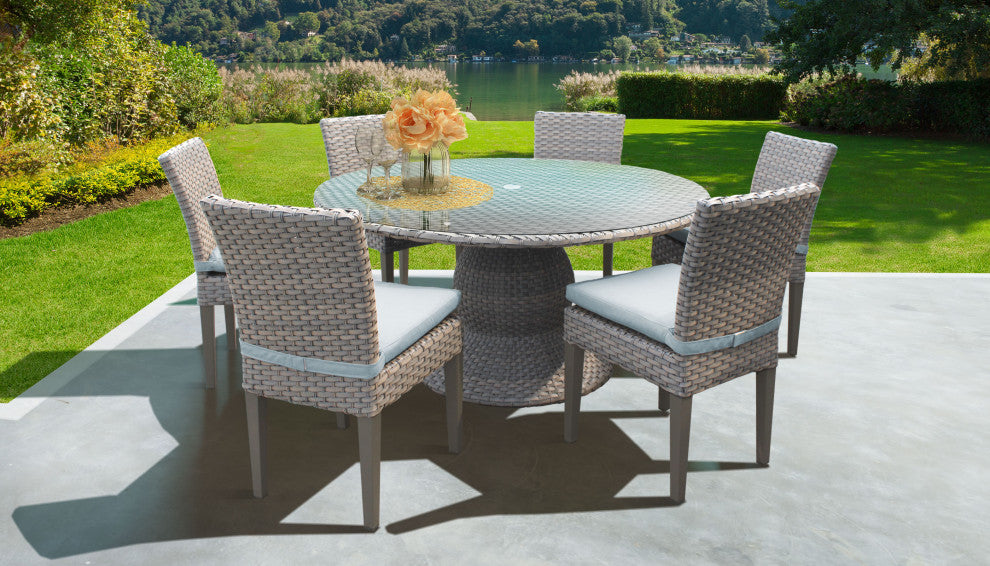 Florence 60" Patio Dining Table With 6 No Arm Chairs, Spa