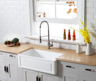 Solid Surface White Stone Front Farmhouse Single Bowl Kitchen Sink, Matte White