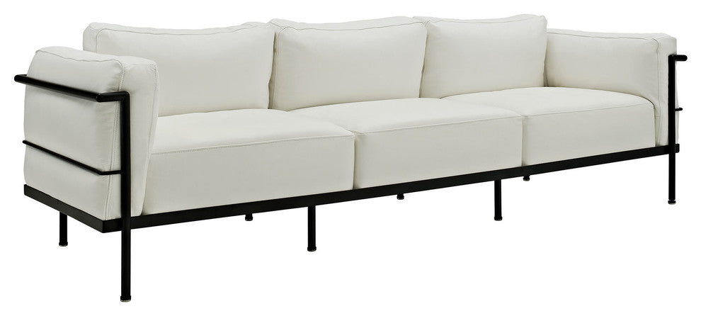 Modern Contemporary Living Room Leather Armchair and Sofa White