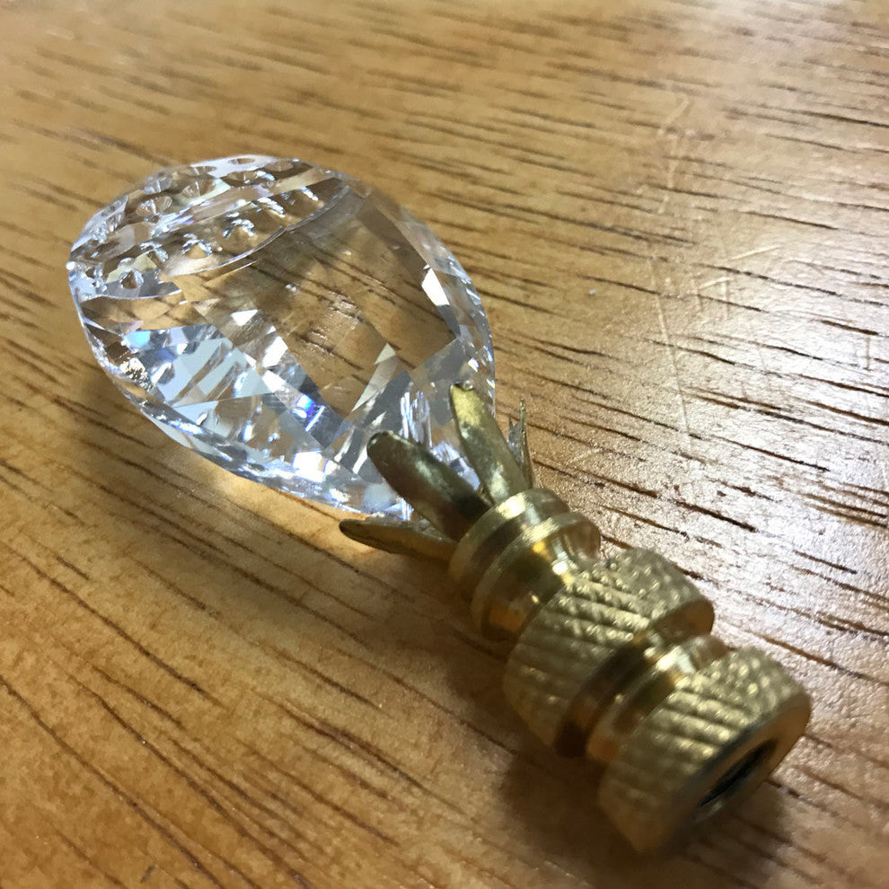 Balloon Drop Clear K9 Crystal Lamp Finial with Polished Brass Base, Single