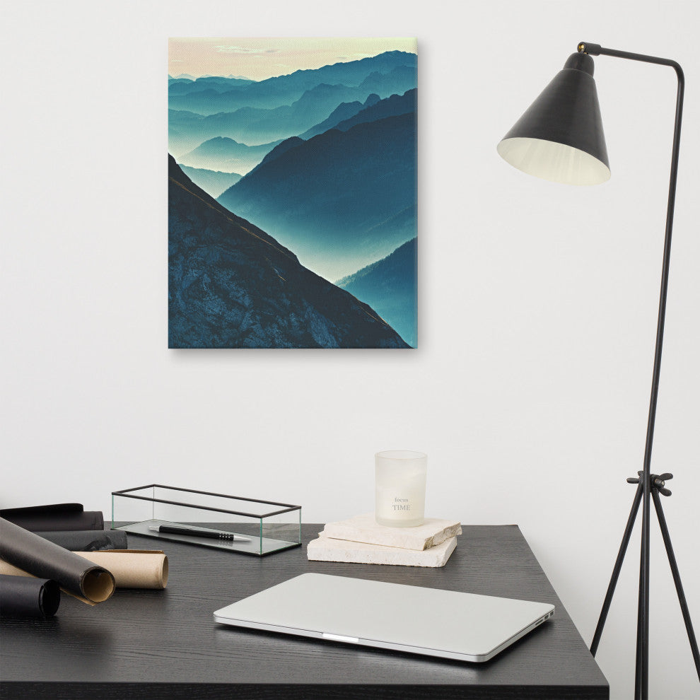 Misty Blue Silhouette Mountain Range Landscape Photo Canvas Prints, 16" X 20"