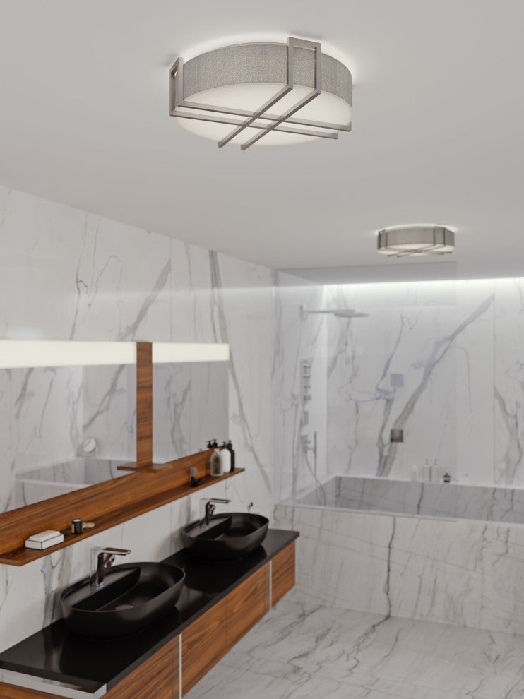 Lambert, LED Flush Mount, Satin Nickel Finish, White Acrylic Shade, 20"