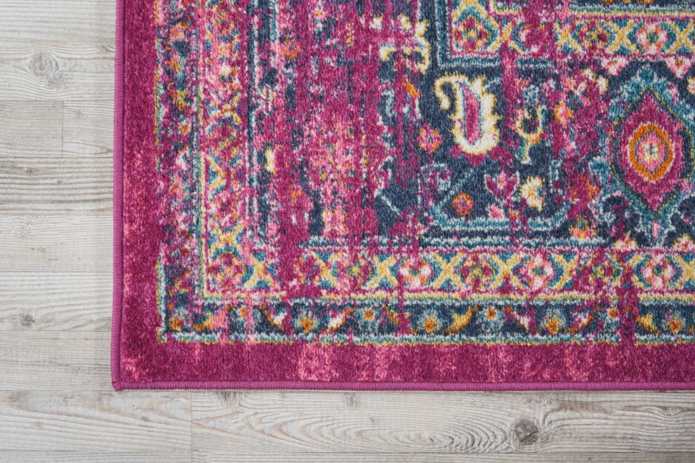 8 x 10 Fuchsia and Blue Distressed Area Rug