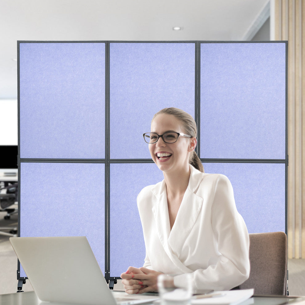 Acoustic Room Divider 72"x66" Office Partition 3 Panels, Blue