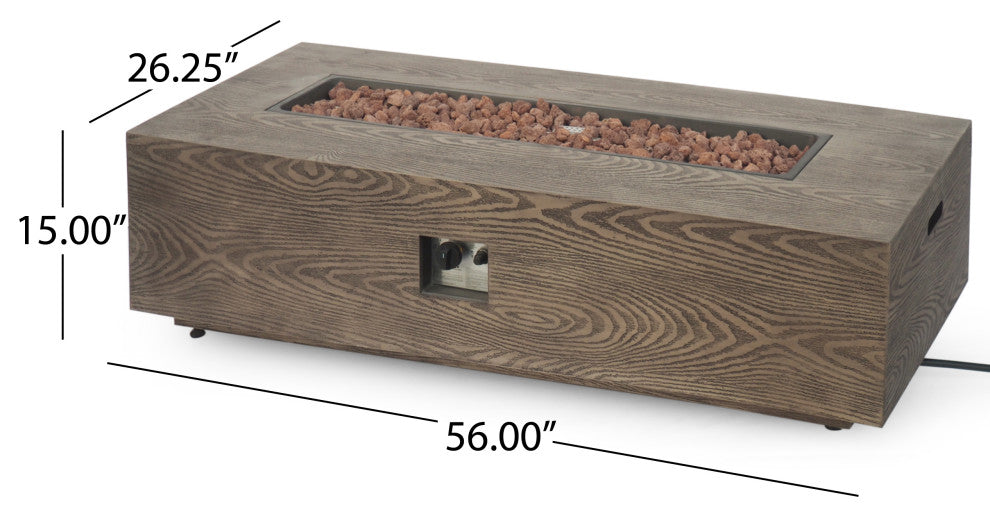 Hearth Outdoor 50,000 BTU Rectangular Fire Pit, No Tank Holder, Brown Wood Patt