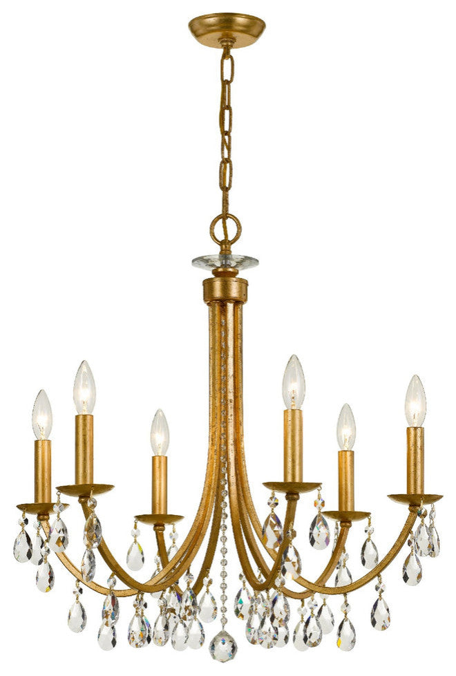 Crystorama 8826-GA-CL-MWP, 6-Light Chandelier, Antique Gold
