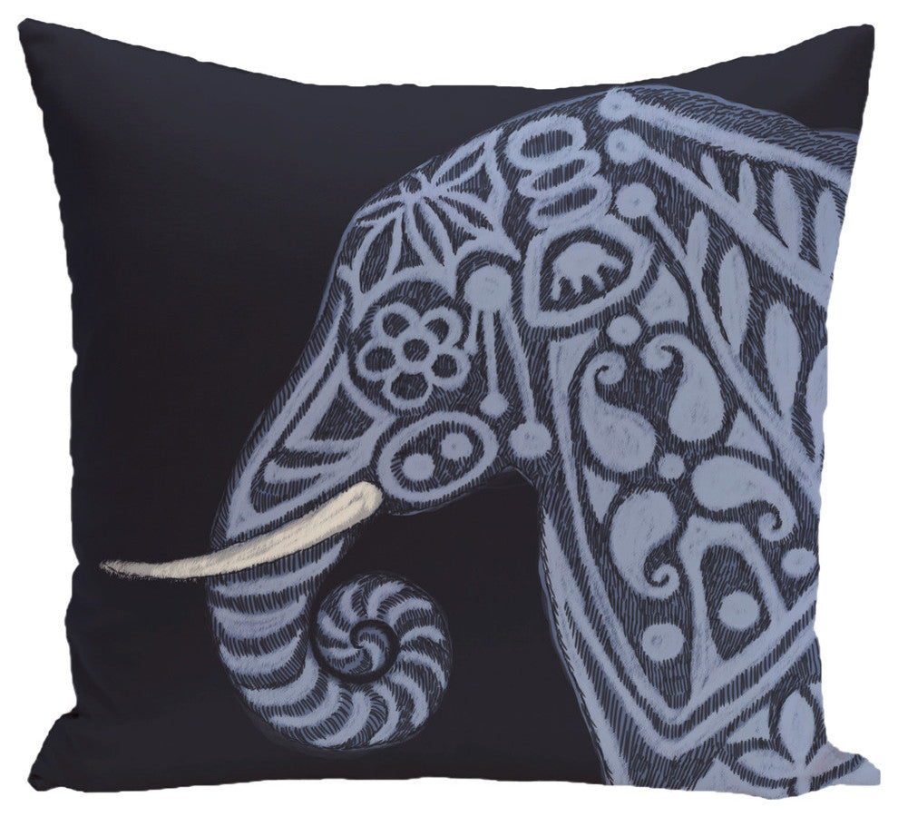 Inky Animal Print Pillow, Navy Blue, 26"x26"