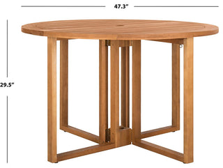 Outdoor Folding Dining Table, Round Eucalyptus Wood Top, Teak Color