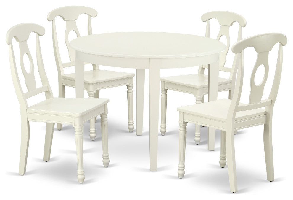 Boke5-Lwh-W, 5-Piece Round 42" Table and 4 Panel Back Chairs