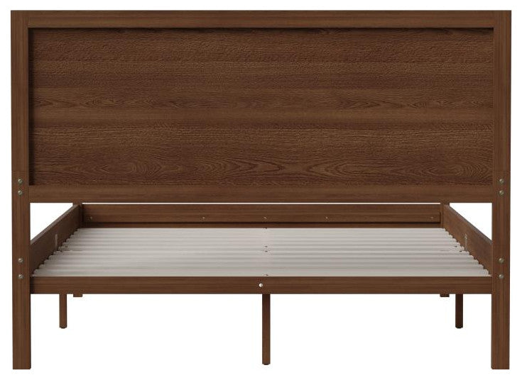 Kingston Solid Wood Platform Bed with Wooden Slats and Headboard, Brown, Full