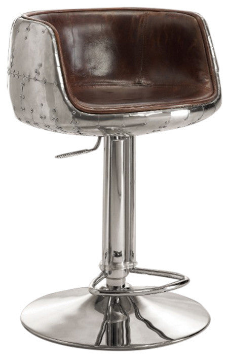 Comfy Adjustable Stool With Swivel, Vintage Brown & Silver