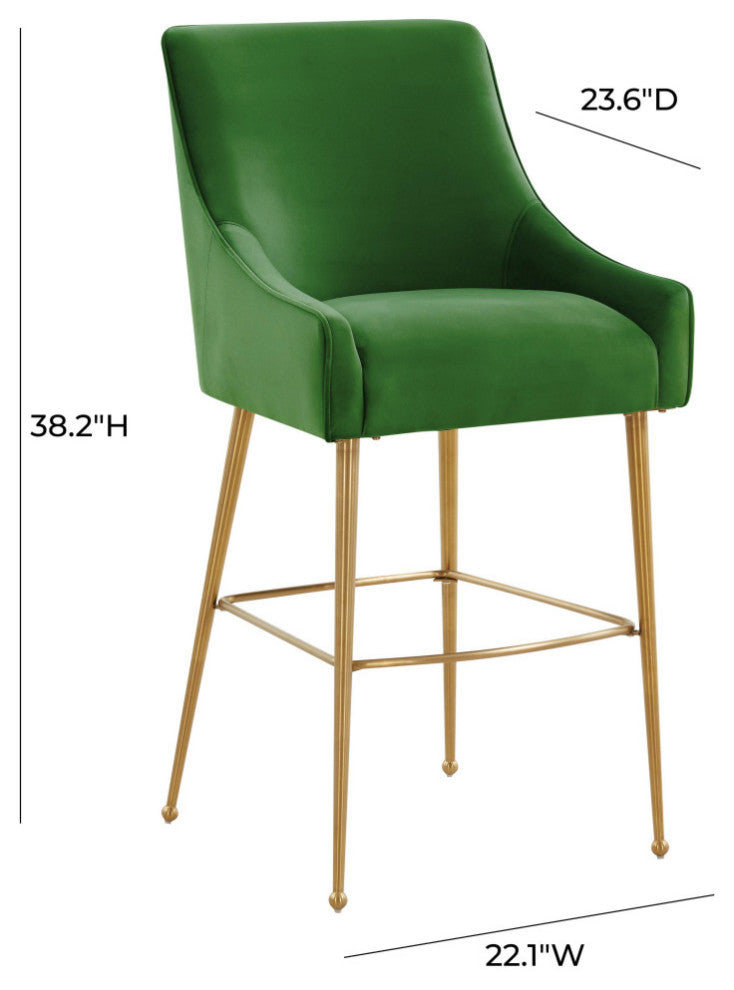 Beatrix Green Velvet Counter Stool, Gold Legs