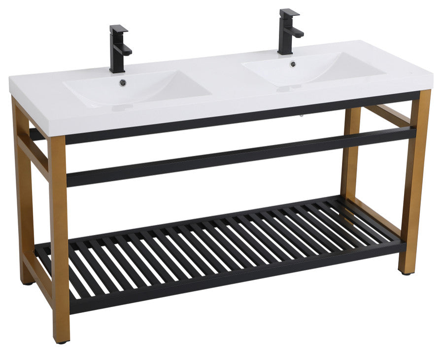 Home Living Single Bathroom Metal Vanity, Golden Black, 60"