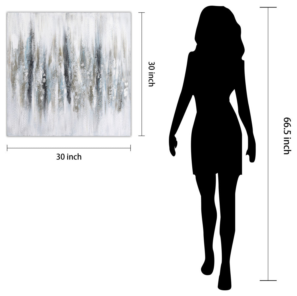 Silver Echoes Textured Hand Painted Canvas Wall Art with Silver Glitter and Leaf