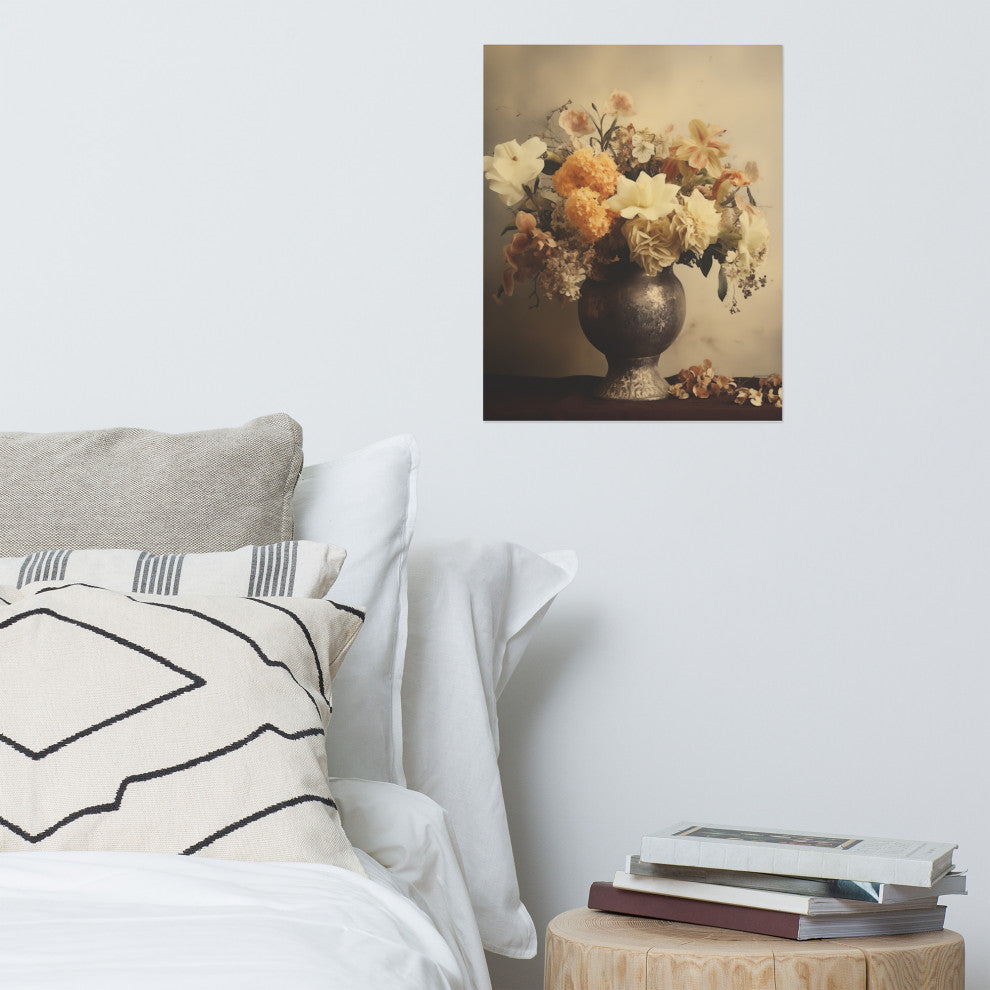 Floral Symphony Bouquet Retro Subdued Photorealism Digital Artwork Loose Print, 16" X 20"
