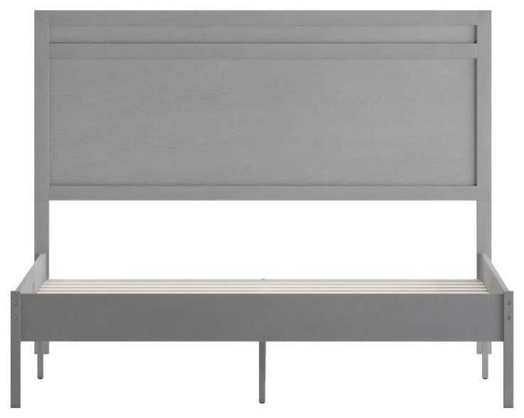 Kingston Solid Wood Platform Bed with Wooden Slats and Headboard, Gray, Queen
