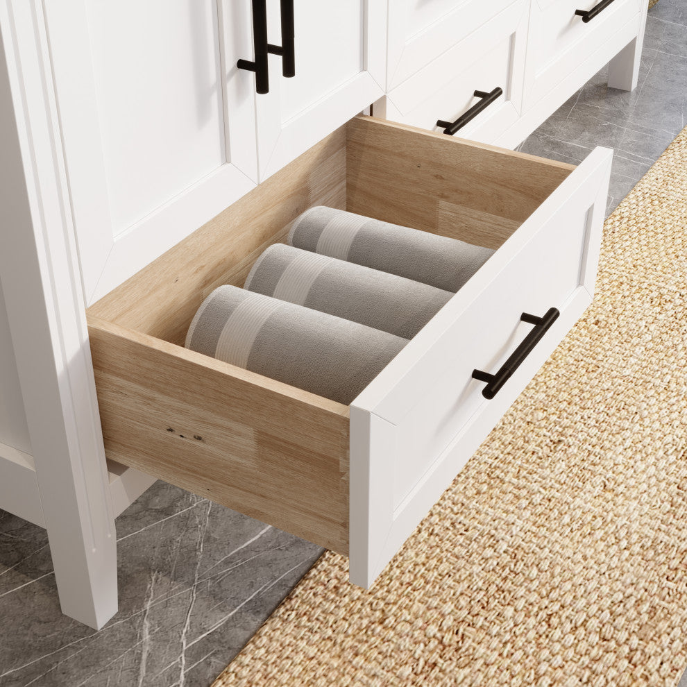 Houston 72" Double Vanity With Power Bar and Drawer Organizer, White
