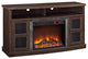 Transitional TV Stand, Fireplace With Faux Stone Surrounding Accent, Espresso