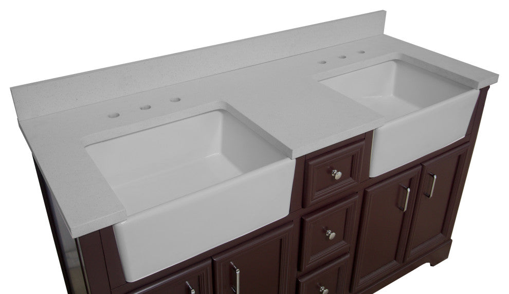 Zelda 60" Bathroom Vanity, Chocolate, Quartz, Double