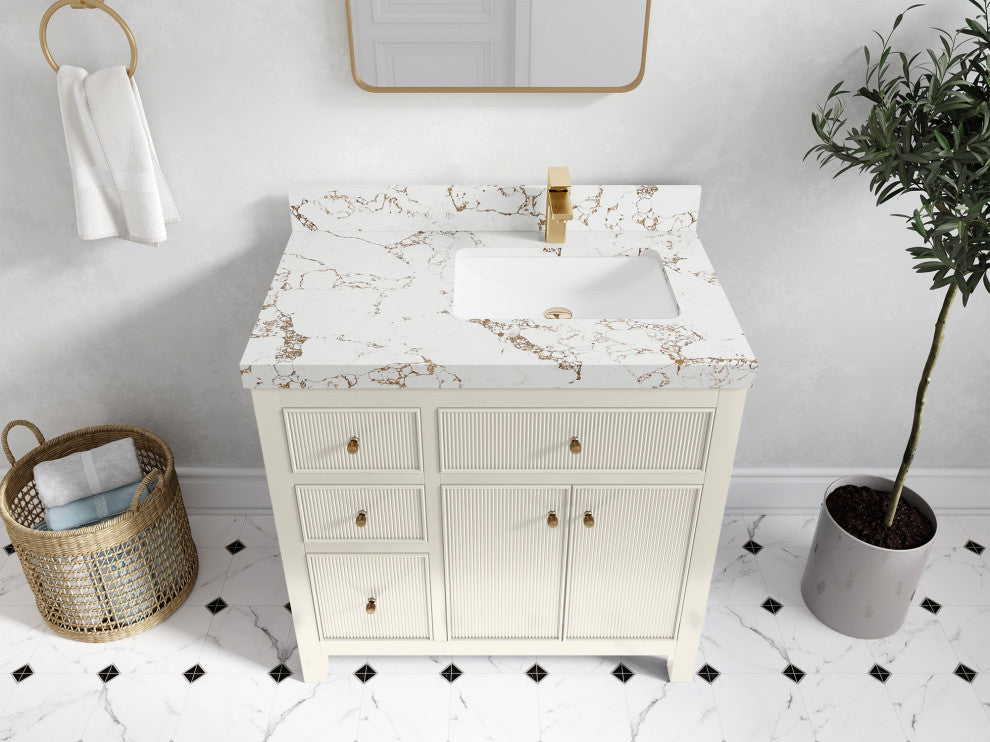 Sonoma 36" Right Offset Bath Vanity in Alabaster, 2" Viola Gold