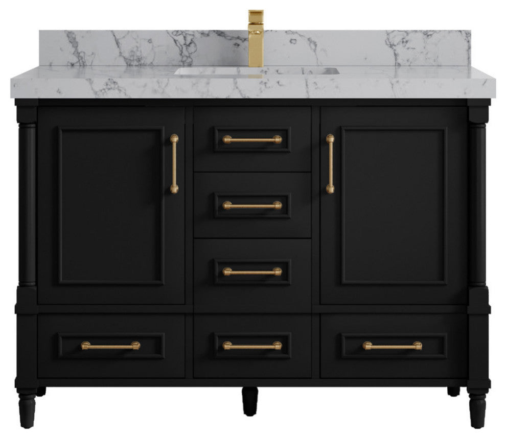 Aberdeen 48 Single Sink Bath Vanity in Black 2" Venatino Quartz
