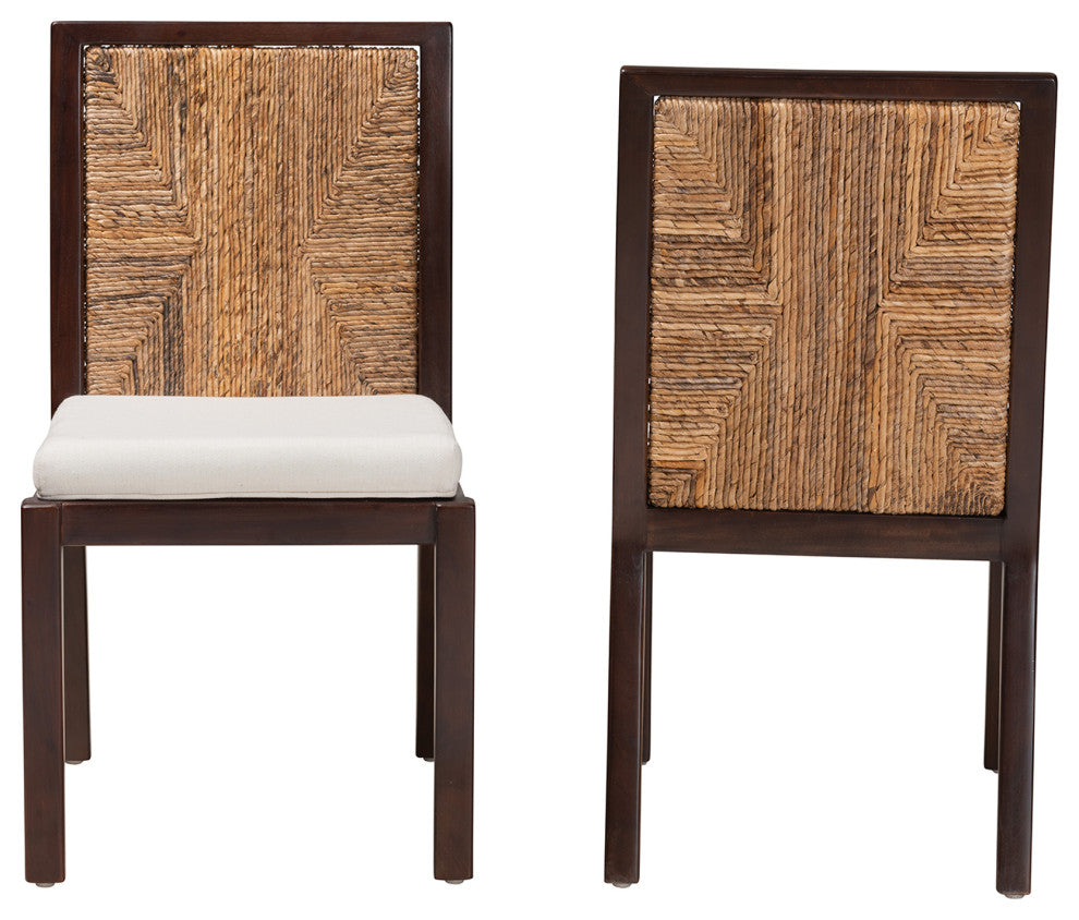 Joana Bohemian Dark Brown Mahogany Wood and Natural Abaca Dining Side Chair