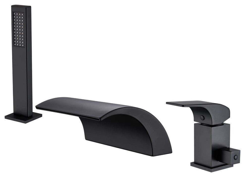 CASAINC Roman Tub Luxury Waterfall Faucet Set Spout w Hand Shower, Matte Black