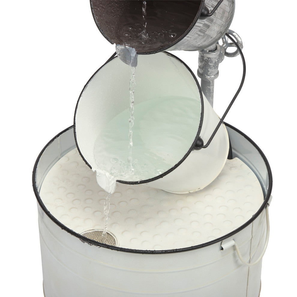 Rustic Cream White Metal Pails Fountain