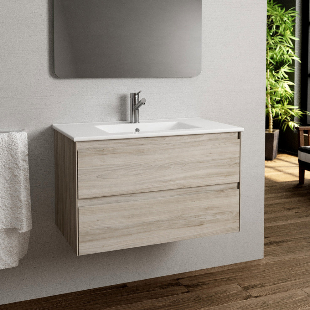 WS Bath Collections Perla C80 Perla 32" Wall Mounted Single Basin - Grey Pine