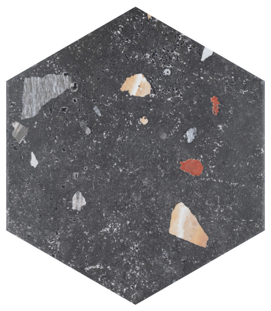 Sonar Hex Black Porcelain Floor and Wall Tile